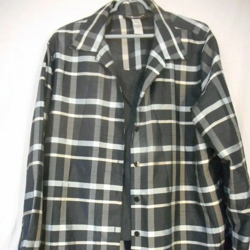 Sag Harbor Size 18 Blue Silver Plaid mock 2 fer top