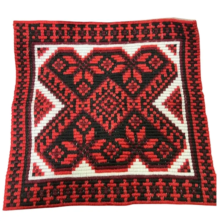 Vintage Mid Century Orange Brown Cream Needlepoint