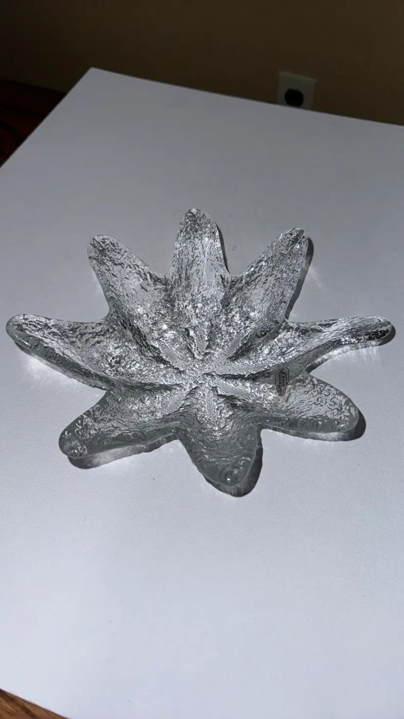 BLENKO Textured Clear Glass 8 Finger Dish, 8 Petal Bowl 8” diameter