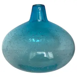 Glass Vase Blue 6-1/2 Tall Inches Diameter Bubble Art Glass