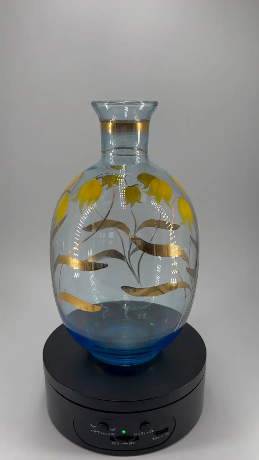 Vintage Blue Hand, Painted Glass Decanter