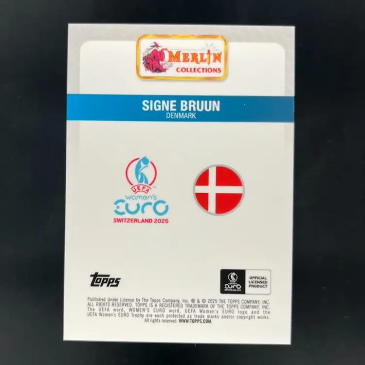 Signe Bruun 2025 Topps Merlin WEURO Blue /99 Soccer Card