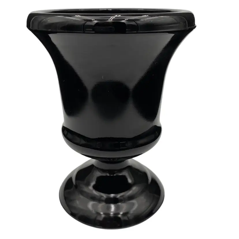 Black (Deep Amethyst) Glass Vase, Art Deco Style, Footed, Urn Shape, 6"