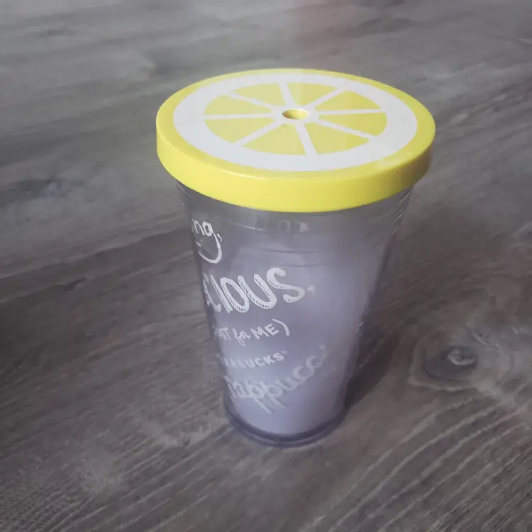 Starbucks Frappuccino 16oz Grande Cold Cup Tumbler Yellow Lemon Lid No Straw