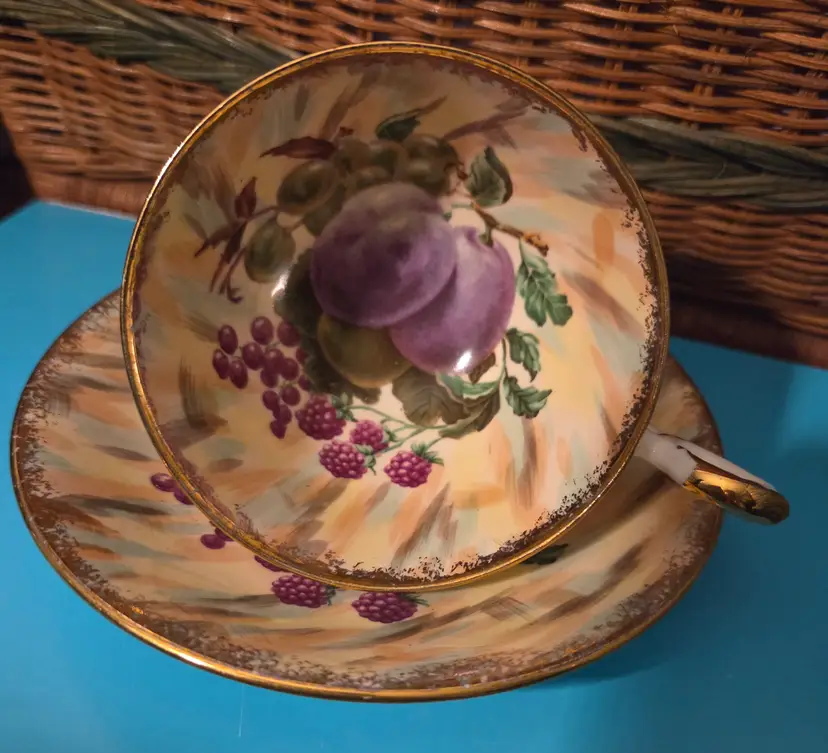 Vintage Old Royal Fruit Teacup & Saucer