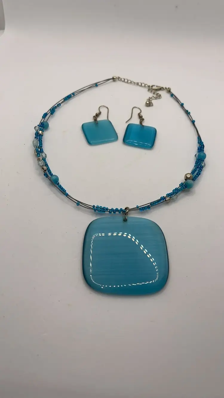 Fused Glass Necklace And Earring Set Q