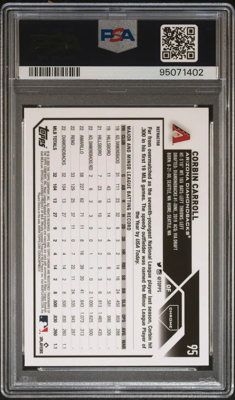 2023 Topps Chrome Refractor #95 Corbin Carroll PSA 9 - Arizona Diamondbacks