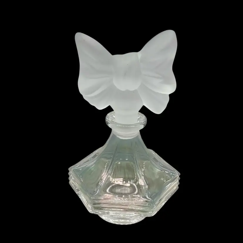 Crystal Glass Perfume Bottle with Bow Stopper Vintage | 4”
