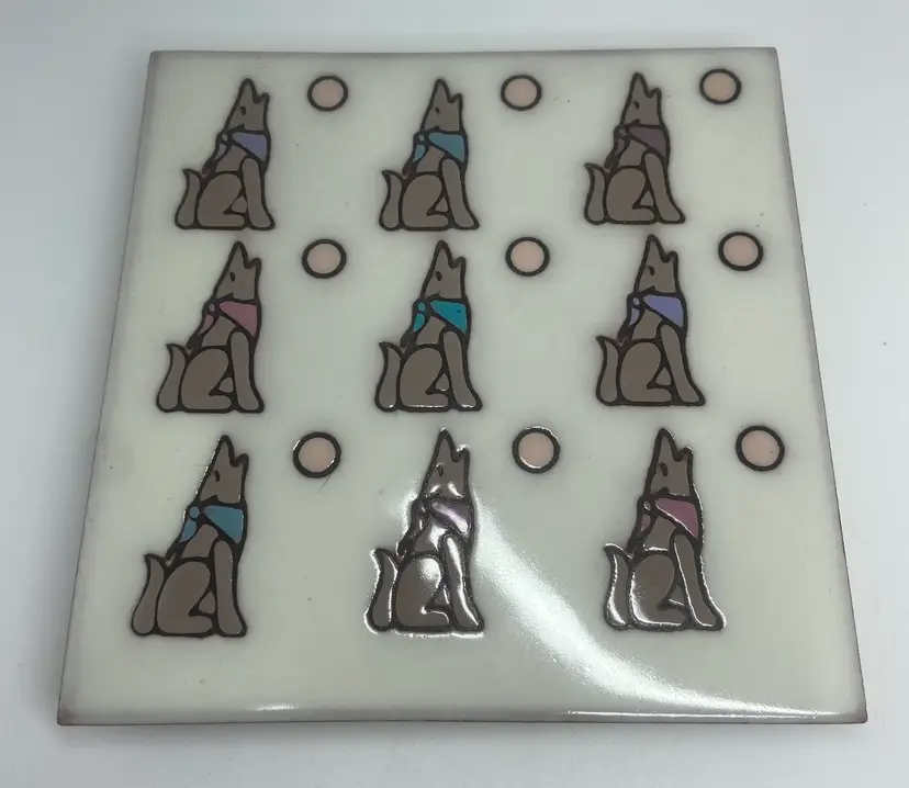 Masterworks Handcrafted Tile w/ Coyotes Howling at Moon (6" x 6")