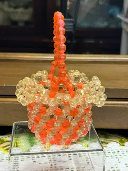 **Vintage MCM Florescent Beaded Basket. Hand Crafted. Glows With Black light.