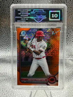 2022 Bowman Chrome Justice Thompson 1st Bowman Orange #BCP-59 Graded ECC 10