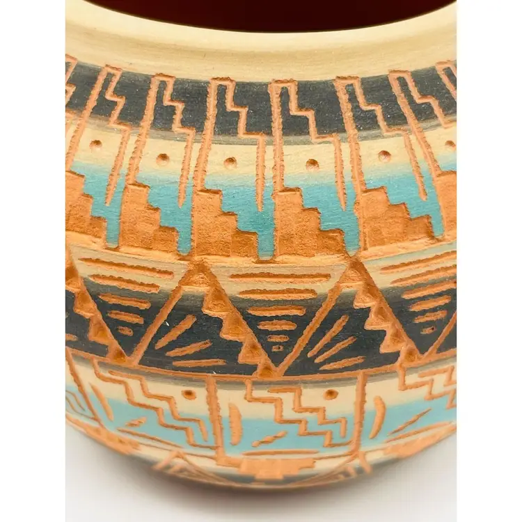 Larry Skeets Etched Navajo Art Pottery Vase