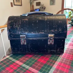 Vintage Black Metal Dome Lunch Box