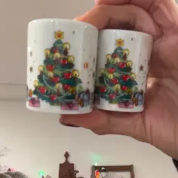 Pair Of West German Porcelain Christmas Tree Cylinder Candle Holder 2”