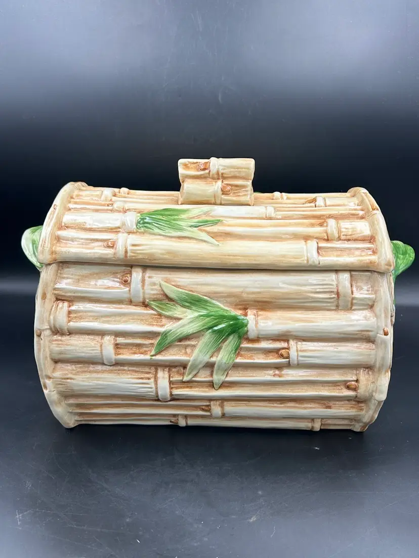 Vintage Large, Italian Porcelain Faux Bamboo Tureen With Lid