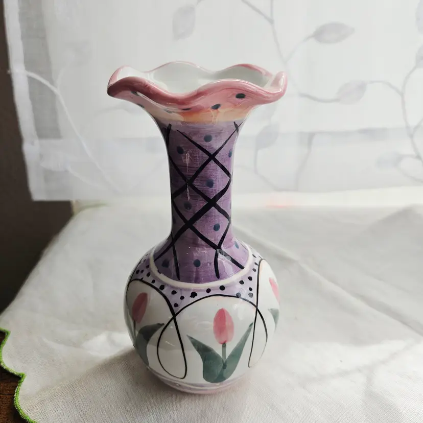Vintage Laura Ashley 1990s Ceramic Bud Vase Floral Spring Decor