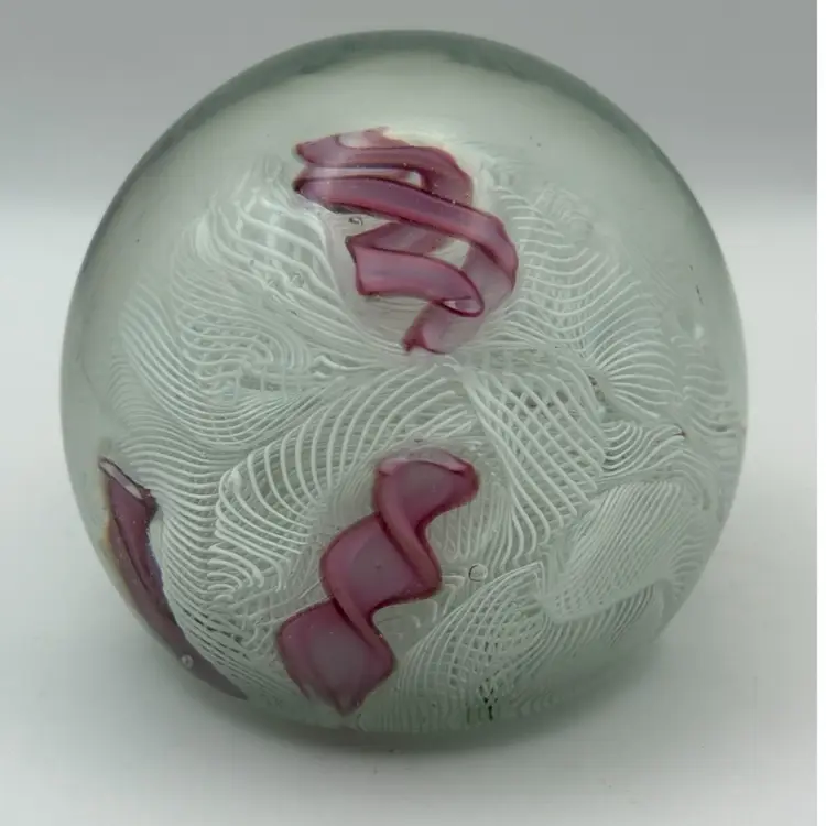 Pink Ribbon Art glass Paperweight