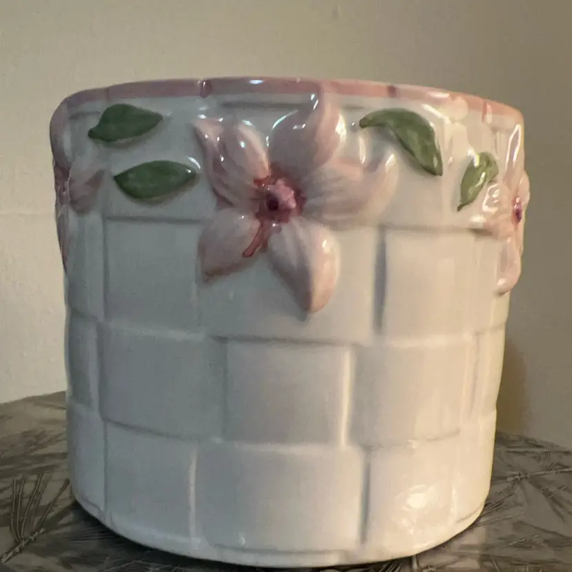 Hand Painted Flowers Ceramic Planter Made in Portugal 5.5” x 5”