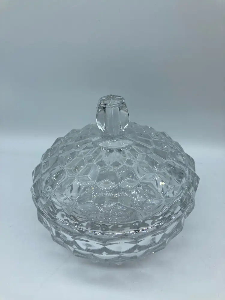 Vintage Fostoria American Clear cubist lidded candy dish*