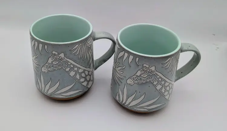 Pier 1 Imports  Giraffe Coffee Tea Cup Mug Stoneware, Set of 2, Mint Green