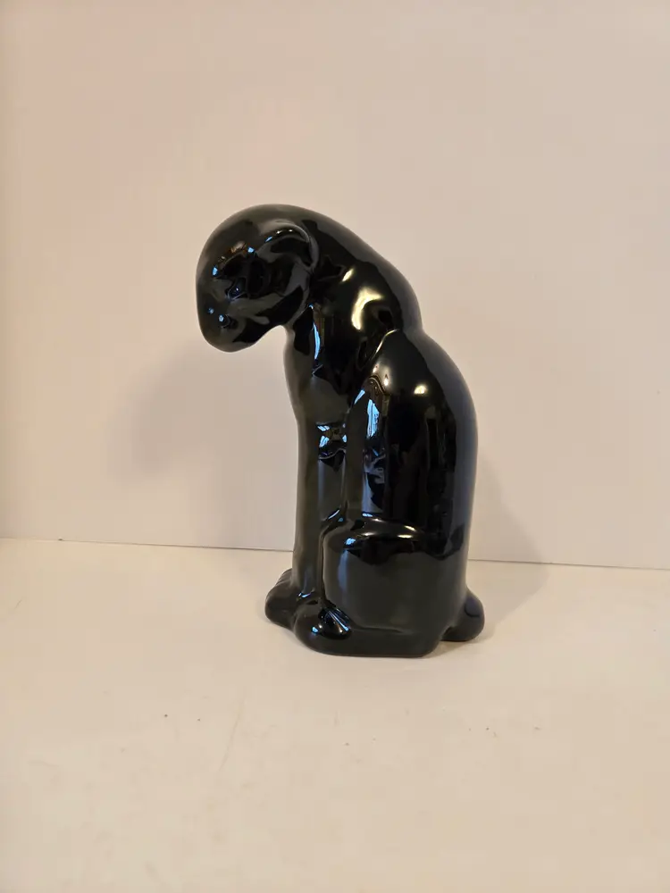 Vintage Frankoma Pottery Black Panther Cat Sitting Figurine