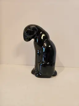 Vintage Frankoma Pottery Black Panther Cat Sitting Figurine