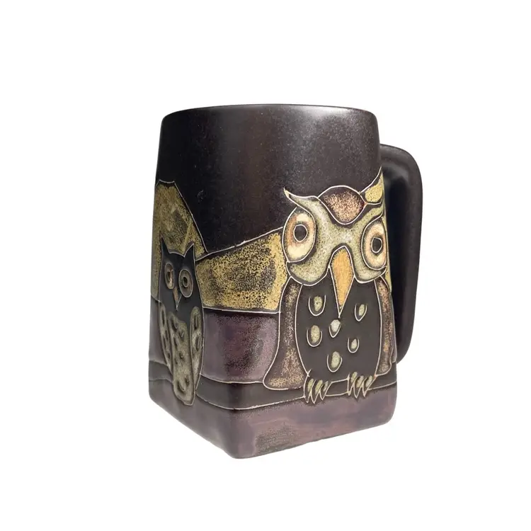 Designs By Mara Art Pottery Mexico Stoneware Night Owl Coffee Mug 14oz Signed