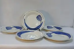 Anthropologie Tile Tile Testo Azure Blue Tulip Ceramic Dinner Plate Bowls Set-5