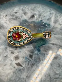 #09 Italian Micro Mosaic Floral Lute Guitar Brooch 🎸