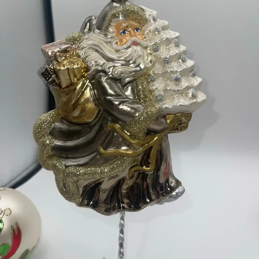 Glass Trimings Christmas Ornament Santa Metallic Silver Gold Tree Gifts Dillards 7”