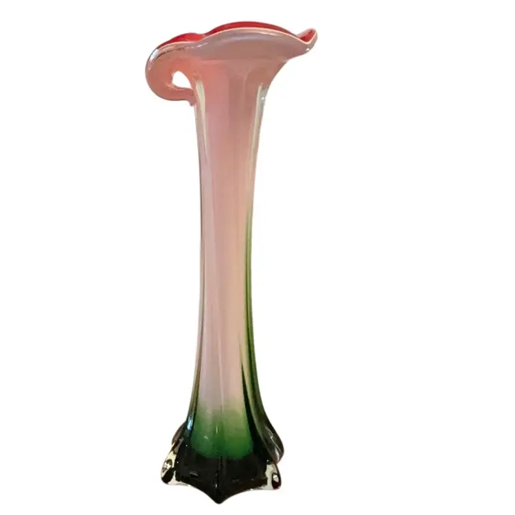 Murano? Ribbed Jack In The Pulpit Or Calla Lilly Cased Vase 11 1/2” X 4” Glows?
