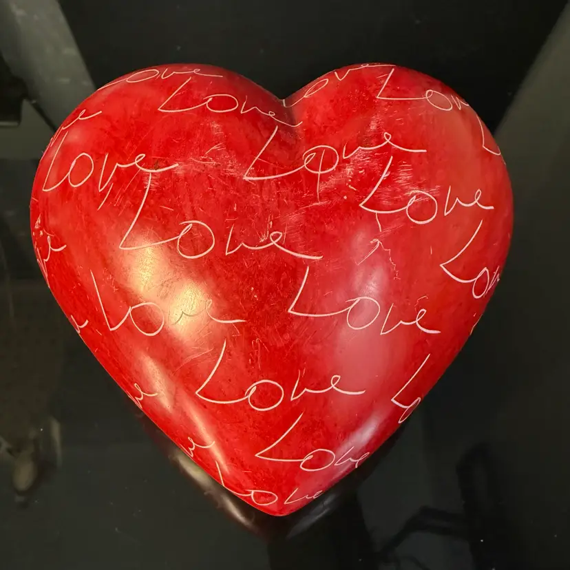 Large Carved Soap Stone “Love” Red Heart ❤️ Paperweight Heavy 2lbs 4.5” x 3.5”