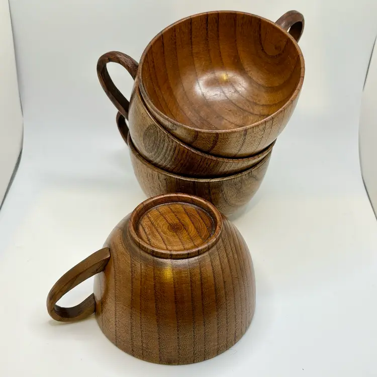 Set Of 4 Wooden Mugs 2.5” x 4” MCM in Style