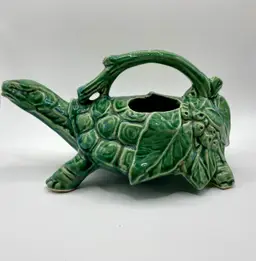 VTG McCoy Pottery Turtle Watering Pitcher Sprinkler Green Plz Read