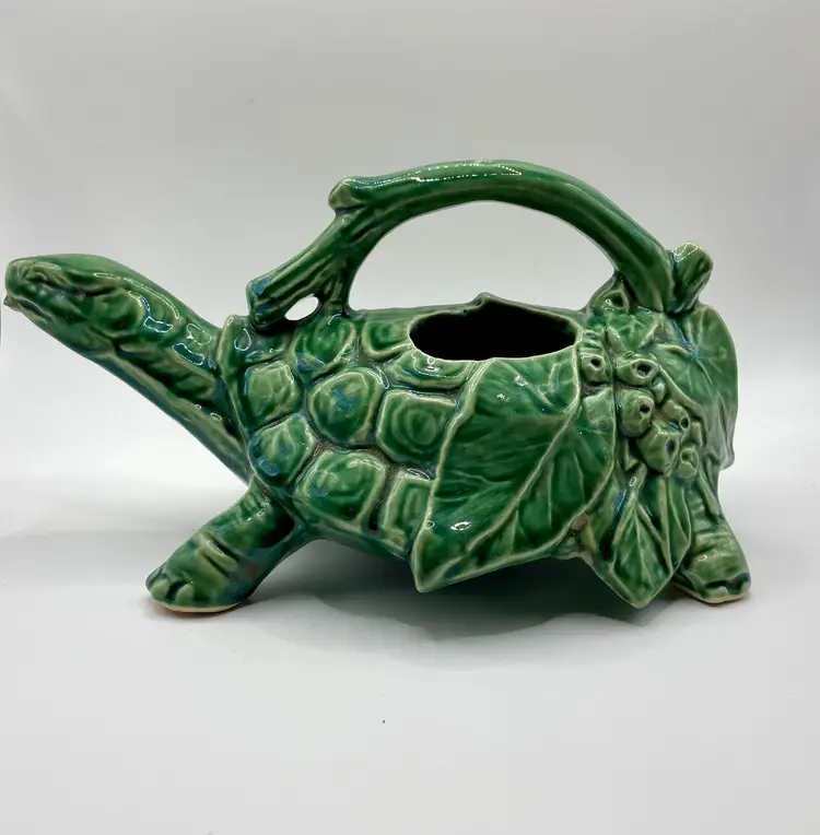 VTG McCoy Pottery Turtle Watering Pitcher Sprinkler Green Plz Read