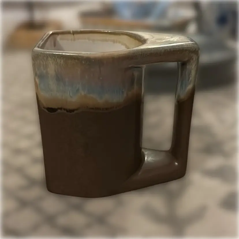 Hand-Signed Rodolfo Padilla from Mexico Stoneware Drip Glaze Art Studio Pottery Squared-Off Coffee Mug