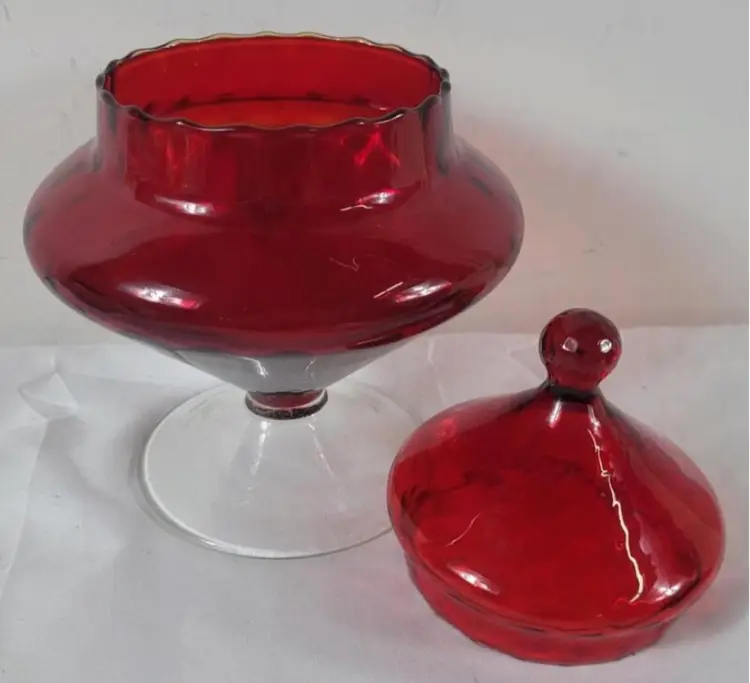 Vintage Empoli Italian Art Glass Ruby Red "Circus Tent" Apothecary Jar