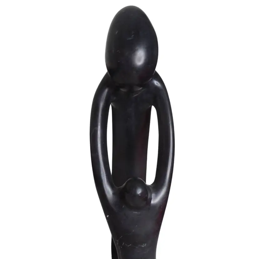 Vintage Besmo Kenyan hand-carved black soapstone mother and child figure Estate