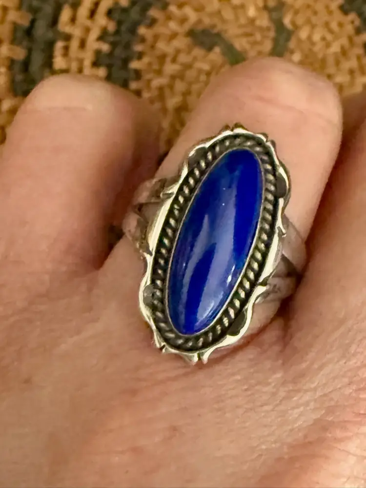 Vintage Navajo Artist Artie Yellowhorse Signed Sterling Silver & Lapis Lazuli Ring 1”, Size 9.5, 9g