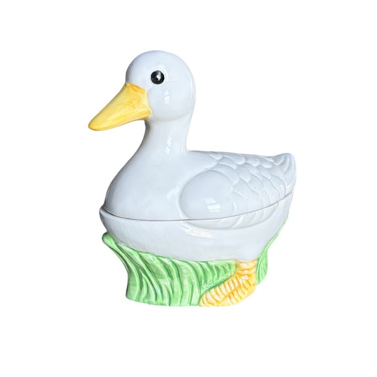 White Ceramic Goose or Duck Cookie Jar or Candy Jar