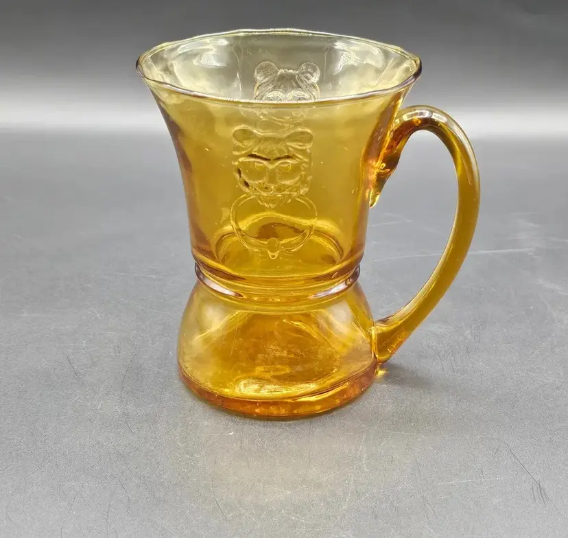 Rossini Amber Glass Beer Mug/ Tumbler Applied Handle Lion Italy.