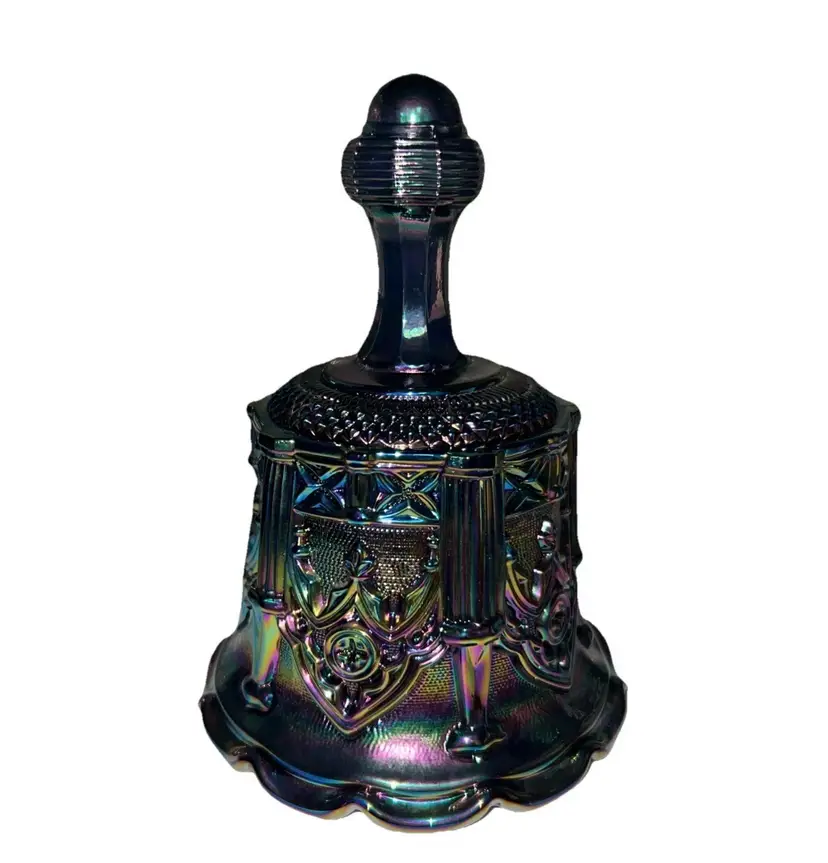 Fenton Gothic Sable Arch Bell Amethyst Carnival UV Glow! 6”