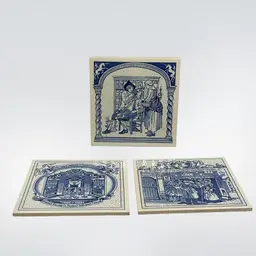 Set Of 3 Delft Holland Handmade Burroughs Wellcome Apothecary Pharmacy Ceramic Tiles | 6”