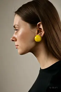 Vintage Yellow Clip-On Button Earrings Retro Marbled Round 60s Mod Hong Kong