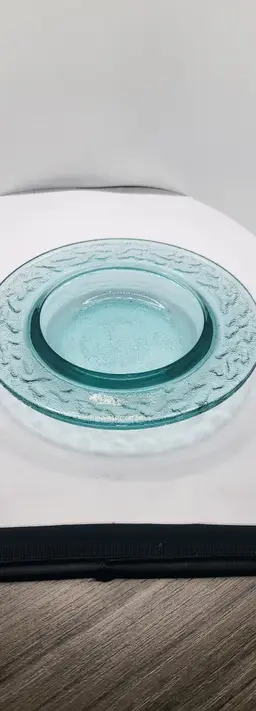 Vintage Aqua Textured Glass Plate with a Wave Rim Recycled Glass 6 1/2"