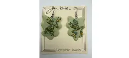 Vintage Joan Miller Porcelain Frog Dangle Earrings