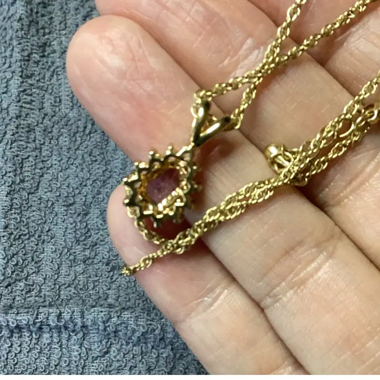 Gold Tone Necklace Amethyst And CZ Pendant 20”