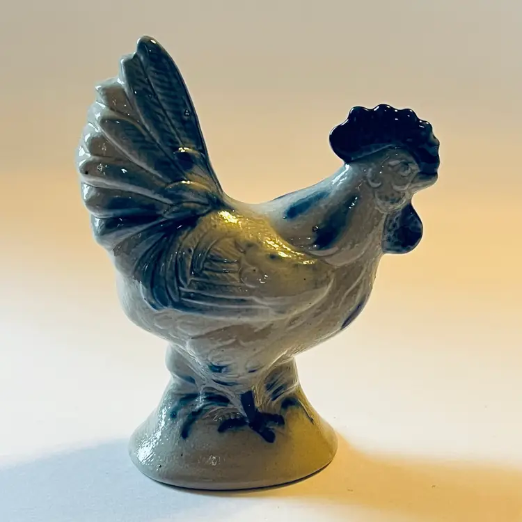 Eldreth Pottery Salt Glazed Stoneware Rooster Figurine Cobalt Signed 2000 3.75"H