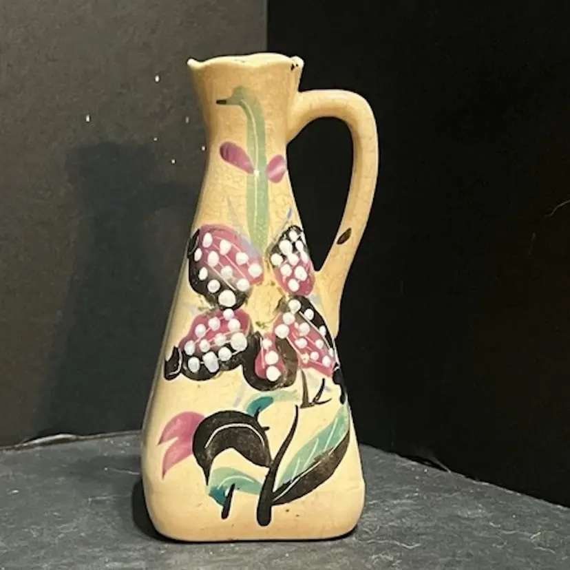 Handpainted Floral Pottery Cruet Pitcher ~5β x 2.25β x 2.25β