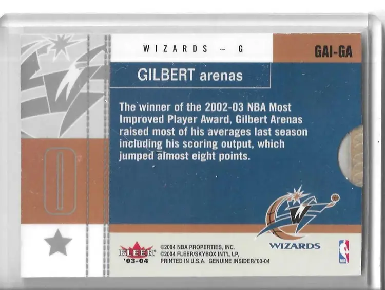 Gilbert Arenas Fleer Genuine Insider Autograph Card - Wizards
